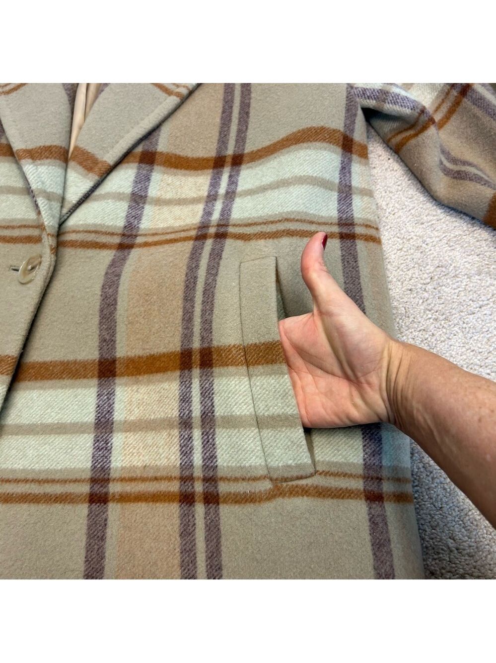 Aritzia Wilfred The Only Coat in sage green brown plaid cashmere wool Sz 8 - Picture 13 of 16